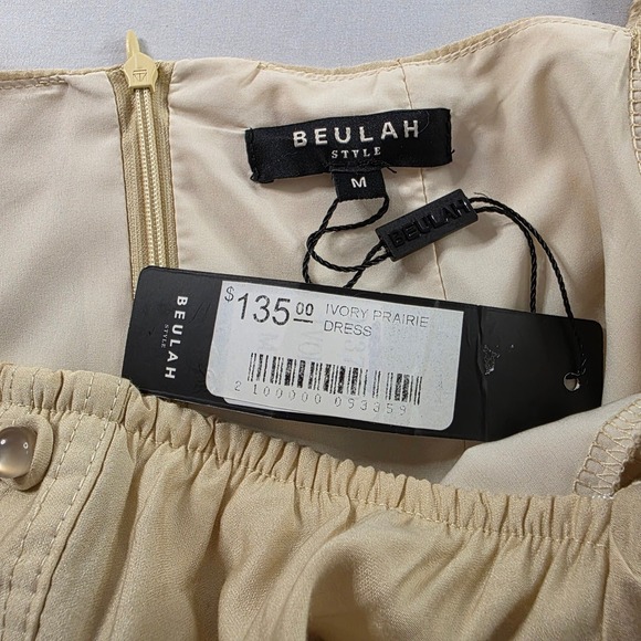 Beulah Ivory Prairie Dress Puff Sleeve Smocked Midi Size Medium Cottagecore NWT - Picture 9 of 11